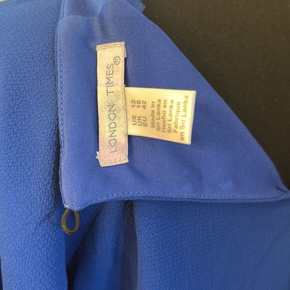 London Times Pleated Keyhole Jewel Neck Elastic Waist Dress. Size 12 NWT - Picture 11 of 12